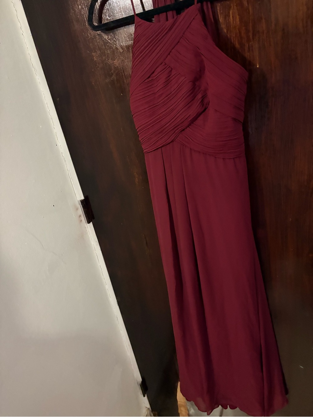 Levkoff Style 1161 Burgundy Chiffon high neck sleeveless gown. Size 10.